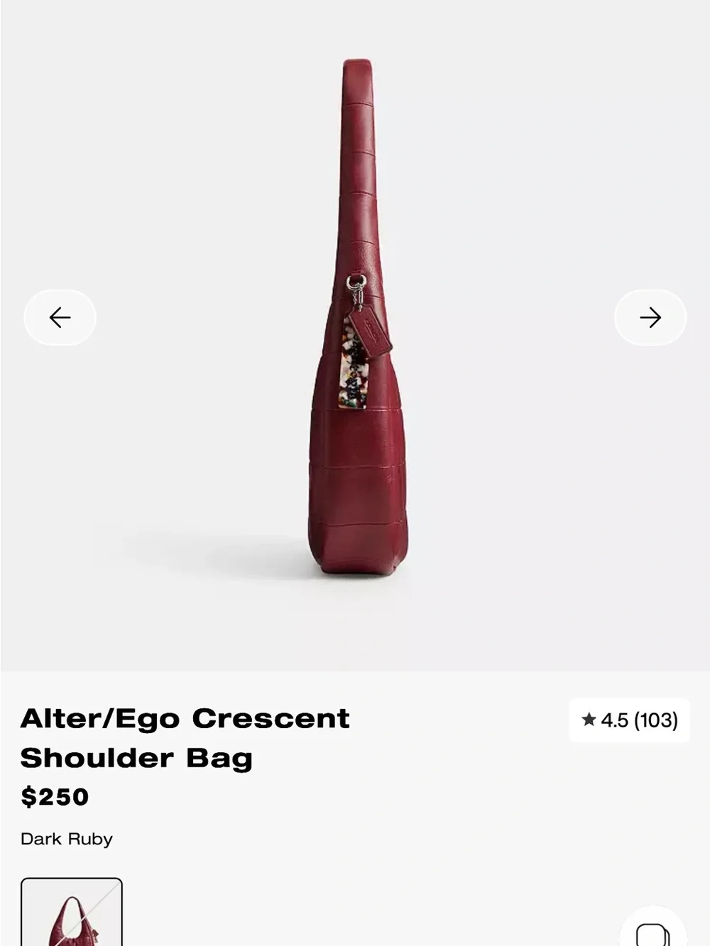 Coach Coachtopia Alter/Ego Crescent Shoulder Bag Dark Ruby CCM62 Quilted Hobo